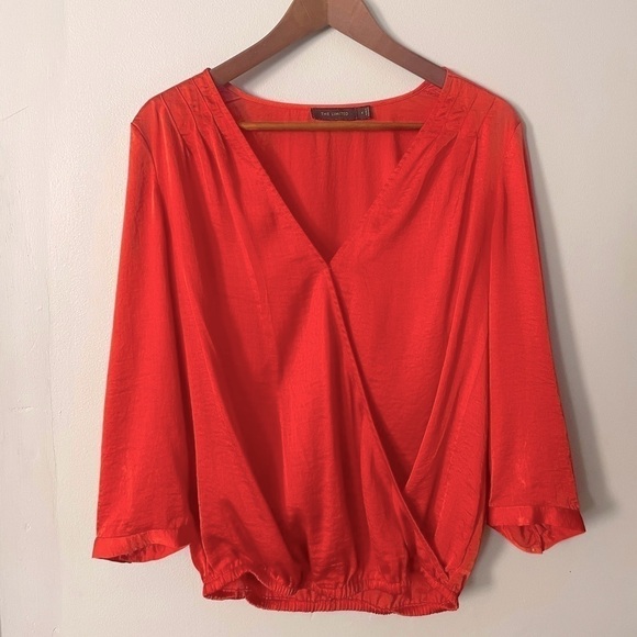☀️The Limited Pleated Surplice Orange Blouse Size Small - Picture 1 of 5